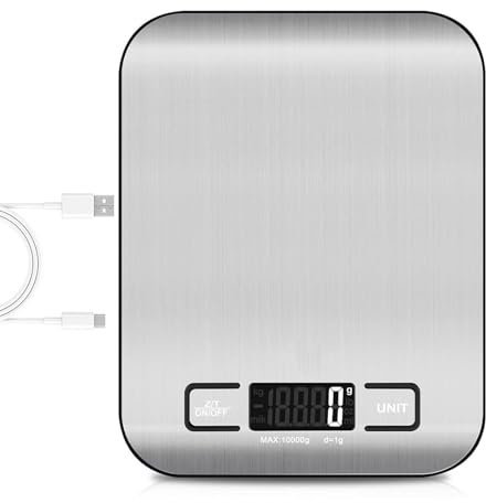 FEBHBRQ Rechargeable Food Digital Scale, USB C Port with Fast Charging Support Kitchen Scale Multifunction Scale 10kg 22lb Stainless Steel LCD Screen