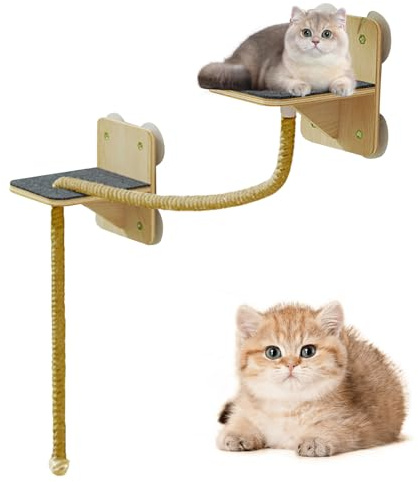 Sghtil Estantes de escalada para gatos, árbol de muebles para gatos montado en la pared, torre de árbol, juguetes para rascar, juego natural para interiores y exteriores, ventana, puerta y hogar
