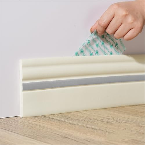 16.4FT Upgrade Wall Base Molding Trim Peel and Stick Rubber Baseboard Moulding for Vinyl Caulk and Strips Cover for Floor(Creamy White,120mm)(Creamy White with Gray,120mm)
