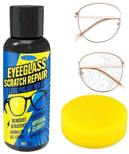Glasses Lens Scratch Repair,Eye Glasses Scratch Repair,Eyeglasses Scratches Remover Cream,Lens Scratch Remover Cleaner with Sponge,Long-Lasting Glasses Lens Scratch Repair,Glasses Lens Cleaner Cream