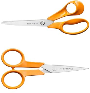 Fiskars Classic Scheren-Nähset - Universal-Schere 21 cm + | Handarbeitsschere 13 cm, Rostfreier Stahl, Ergonomische Griffe, Papier & feine Näharbeiten, 1082398