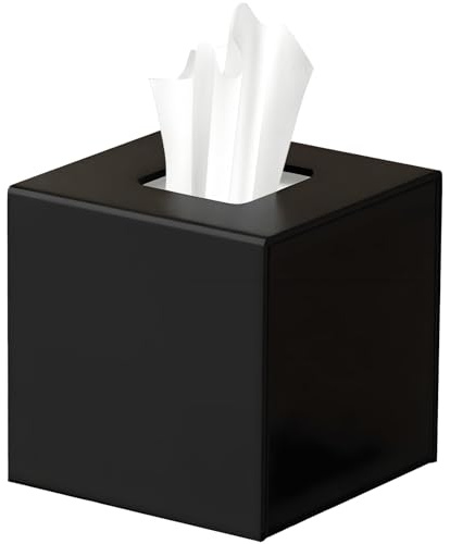 Pancosmy Square Tissue Box Cover Matte Black with Magnetic Lid – Acrylic Rectangular Tissue Holder Napkin Dispenser for Home Office Kitchen Bathroom (14x14x14cm)