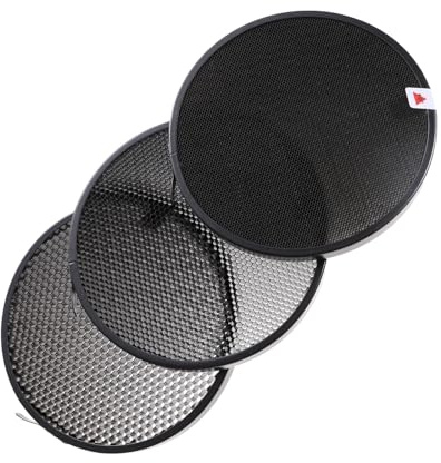 DECORNIJIA Diffuseur Nid d'abeille Standard pour Flash Photo 3 Pièces pour Contrôle Précis de Lumière, Accessoire Photo Professionnel Compact, Usage Studio, Finition Métallique Noire