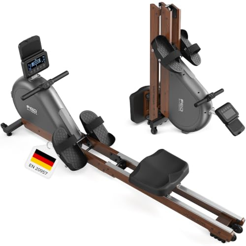 YOSUDA 2026 Rudergerät für zuhause, 60kg Magnetwiderstand, 32 Stufen, Rudermaschine Klappbar Holz mit App/Bluetooth, Selbstversorgendes Display, TÜV Zertifiziert, Echtholz, Ultra-leise, 200 cm/180kg