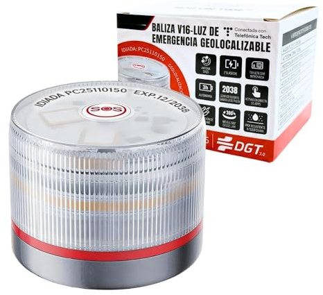 MAGIC SELECT Luz de Emergencia V16 DGT 3.0 Homologada con Geolocalización para Señalización en Carretera, Coche y Moto, Luz Intermitente Naranja 360º, Base Imantada, Incluye1 Pila 9V.