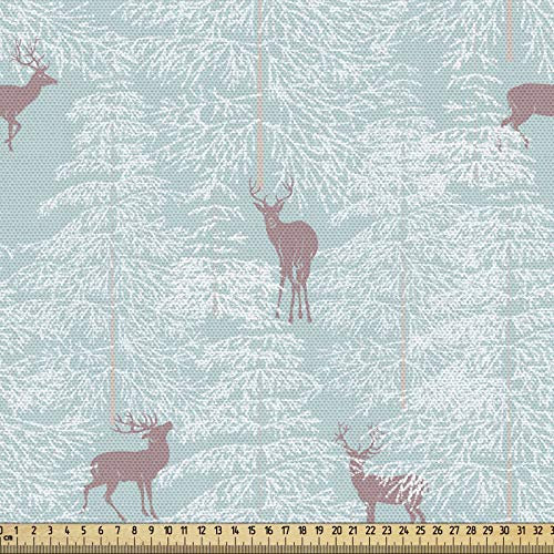 ABAKUHAUS Hirsch Gewebe als Meterware, Wald in den Winterbäumen, Schön Gewebten Stoff für Polster und Wohnaccessoires, 1M (148x100cm), Getrocknete Rose