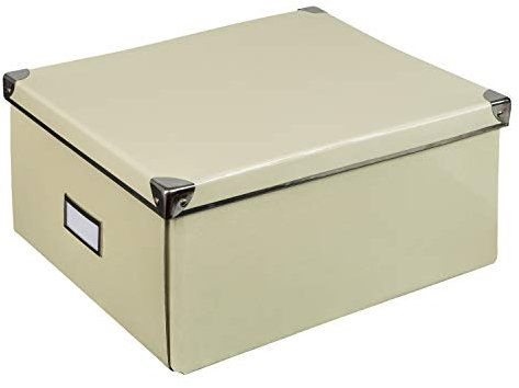 Idena 10518 - Aufbewahrungsbox aus festem Karton, Deckel mit verstärkten Kanten aus Metall, Allzweck-Box in Creme inklusive Beschriftungsfeld, für Ordnung im Haushalt, Büro und Arbeitszimmer
