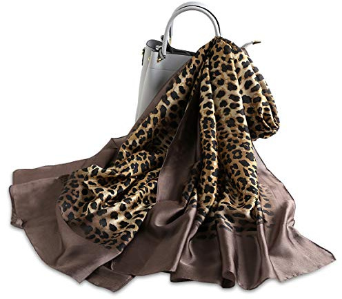 LumiSyne Seidenschal Damen Warm Weich Seidentuch Herbst Winter Animal Print Schal Leopard Pfau Pferd Muster Lange Halstücher Sonnenschut Stola Ganzjährig