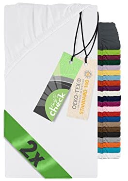 Emily´s Check 2er-Pack Spannbettlaken, 40 x 80 cm, Weiß | Baumwoll-Jersey, Öko-Tex Standard 100, elastischer Rundumgummi, strapazierfähig, langlebig, atmungsaktiv, hautfreundlich