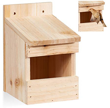 Relaxdays Halbhöhle Nistkasten, Vogelkasten zum Aufhängen, unbehandeltes Holz, Amsel, Flugloch, 20 x 12 x 15,5 cm, natur