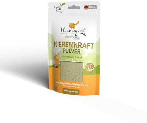 I Love My cat Nierenkraft Pulver – Ergänzungsfuttermittel für Katzen mit Birkenblättern und Brennnessel. Natürliche Unterstützung für die physiologische Nierenfunktion Ihrer Katze - 80 g.
