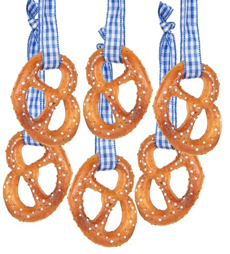 Brezel-Anhänger, 6er Set: Mini Oktoberfest-Anhänger, Bayern Deko zum Aufhängen, Bayerische Dekoration für Oktoberfest, Bierfest & Geburtstag, Wiesn Tischdeko Brezeln, Party Give-Aways, Dekoset, 5,5 cm