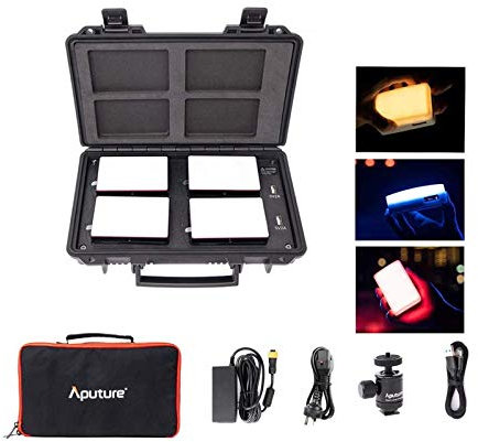 Aputure MC 4-Light Travel Kit,RGB On Camera Led Video Light,3200-5600K TLCI/CRI 96+,HSI/CCT/FX Lighting Modes and Wireless Charge