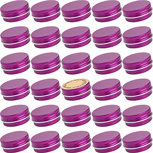 0.5 oz Screw Top Aluminum Tin Jar with Screw Lid and Blank Labels (Purple - Pack of 32)