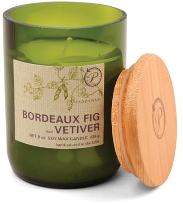 Paddywax Scented Candles Eco Green Artisan Candle in Recycled Glass Vessel, 226g, Bordeaux Fig & Vetiver
