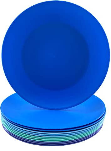 WEXINHAO Plastic Plates Reusable - 10 inch Unbreakable Dinner Plate set of 12 - BPA Free Dishwasher Safe Microwave Plates - Everyday Large Plate for Kids Kitchen Salad Party Outdoor