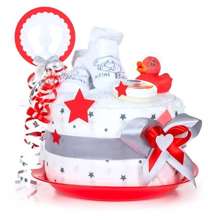 Windeltortezurgeburt.de - MomsStory kleine Windeltorte neutral | DIY Windelgeschenk | Baby-Geschenk zur Geburt, Taufe, Babyparty | Geburtsgeschenk | Babytorte (12 Stck, Gre 3, 4-9 kg, Unisex-Babys)