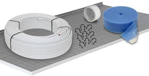 Fußbodenheizung Warmwasser Set 80m² Tackersystem 20 mm Faltplatte Alu-Verbund Rohr VA10 Zubehör