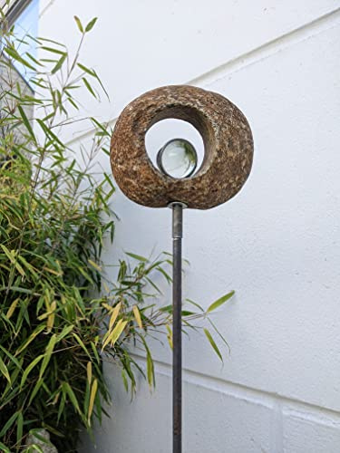 Zen Man Garten Gartenstecker mit Glaskugel Naturstein Beetstecker Gartendeko H120cm B13cm 029481-2