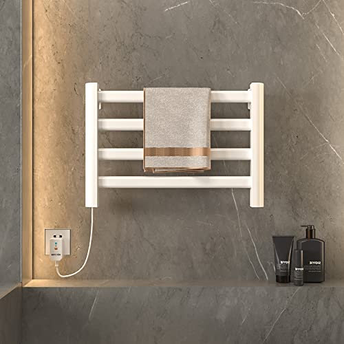 SKYLYZH Portasciugamani Elettrico, Scaldasalviette, Termoarredo Elettrico, 550x350mm, Temperatura Costante 55°, Riscaldamento in Fibra di Carbonio, Bagno a Parete Asciugabiancheria-White||Left