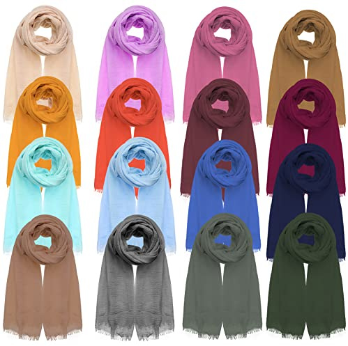 Jiuguva 16 Pcs Women Scarf Shawl Hijab Head Wrap, 16 Colors