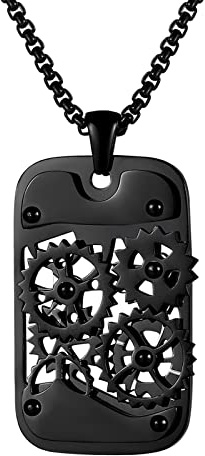JewelryWe Schmuck Personalisiert Gravur Herren Halskette, Militärischen Ring Erkennungsmarken Armee Stil Dog Tag Anhänger mit 70cm Kette, Schwarz Silber