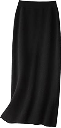 FULBHPRINT Gonne lunghe invernali in cashmere lavorato a maglia per donna, vita alta, lunghezza media, taglio a-line, fondo in lana, Nero , S
