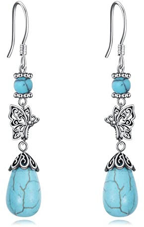 VONALA Türkis Ohrringe Damen 925 Sterling Silber Ohrhänger Vintage Haken Tropfen Ohrringe Bohemian Ethnic Retro Schmuck Geschenke für Sie Frauen Mädchen