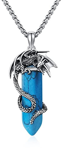 AENEAS Drachenkette Sterling Silber Drachenketten für Männer Türkis Halskette Drachenschmuck Geschenk für Männer 20+2''