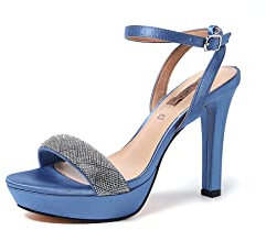 QUEEN HELENA Sandalias Elegantes con Tacón y Plataforma Banda con Strass Mujer S2812, turquesa, 39 EU