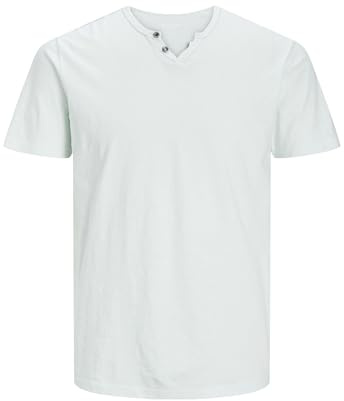 JACK & JONES Basic T-shirt för män v-ringad kortärmad jersey bomullströja med knappar JJESPLIT, Lugnande hav, XXL