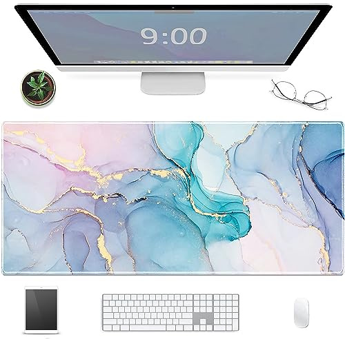 Sangkoo Schreibtischunterlage, PU Leder Schreibtischmatte 90 x 40cm, wasserdichte Gaming-Mauspad mit Motiv Schreibtischunterlage große Mausmatte Tischunterlage Genähten Kanten für Laptop Gaming