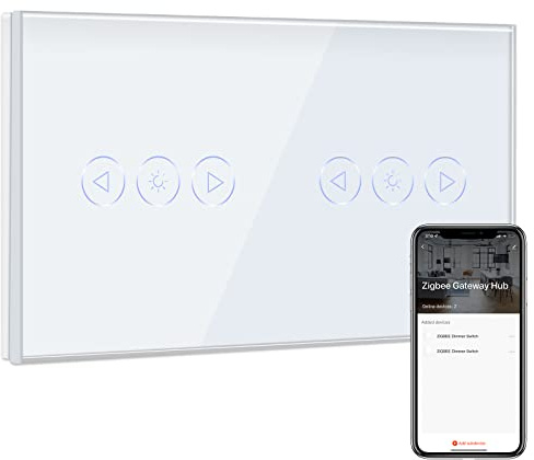 BSEED Zigbee Variateur de Lumière Double,Intelligent Interrupteur gradateur Blanc,Compatible avec Amazon Alexa et Google Home,Interrupteur Connecté WiFi avec Écran Tactile(NÉCESSITE TUYA HUB)