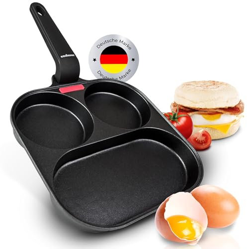 endusor Poele à 3 trous pour à oeuf au plat et pancakes de 21cm - Adaptée à toute cuisinière + revêtement anti-adhésif | Induction Gaz Céramique Électrique Halogène | Pour le petit-déjeuner