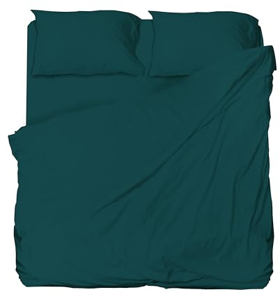 hermet Winner - Juego de sábanas para Cama de Matrimonio de Microfibra, Color Turquesa, sábana encimera, sábana Bajera con Esquinas, par de Fundas de Almohada