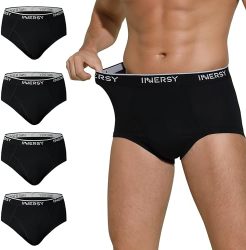 INNERSY Mens Underwear Briefs Black Cotton Underpants with Fly Classic Under Pants Pack of 4 (XXL, 4 Classic Black)