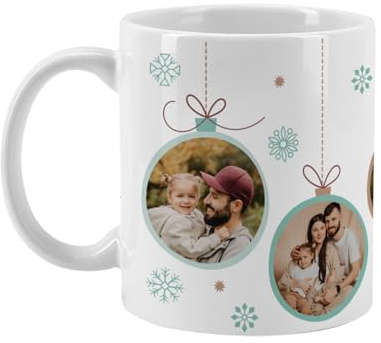 Herz & Heim® Fototasse zu Weihnachten mit eigenen Bildern (Weihnachtskugeln)