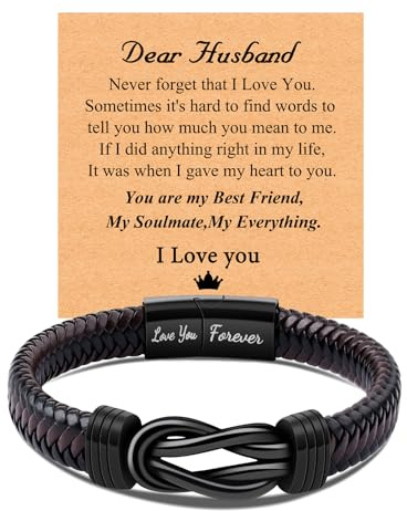 CheersLife Mens Leather Bracelet Anniversary Birthday Gifts for Him Men