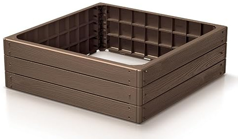 Hochbeet Gartenbeet Pflanzkasten Frühbeet Gemüsebeet Blumenkasten aus Kunstoff Quadratisch Braun 75,6 cm x 75,6 cm