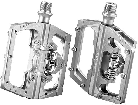 Bike Pedals Mtb Pedals For Bicycle Clip Automatic Pedals Platform Mountain Bike Mixed Footrest Double Function Power Meter Mtb Pedals (Color : Silver)