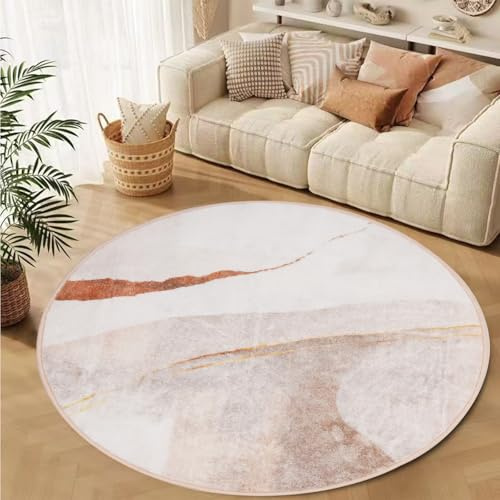 TYJDTYR Teppich Rund 100cm Wohnzimmer Teppich, Abstraktes Design, Beige, Hellbraun, Dunkelbraun, Anti-Rutsch Unterseite, Weich Kurzflor, FüR Schlafzimmer.