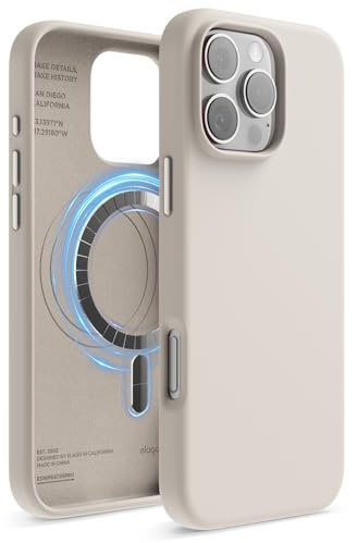 elago Magnetic Silicone Case for iPhone 16 Pro Max | Compatible with MagSafe, Built-in Magnets, Soft Grip Silicone, Shockproof (Stone)