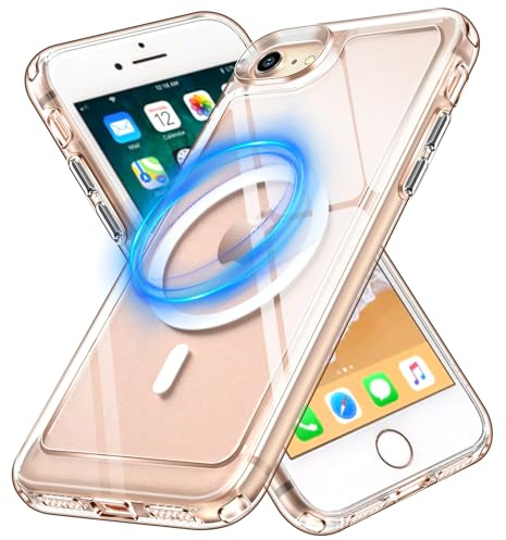 iVoler Klart magnetiskt fodral för iPhone SE 2022/2020 (3./2. Generation) / iPhone 8 4,7 tum, kompatibel med MagSafe, transparent tunt stötsäkert fodral hårt repskydd PC fodral