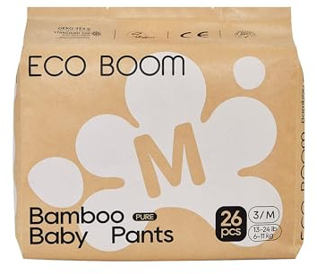 ECO BOOM Baby Windeln Pants aus Bambus – Größe 3 (6-11kg), Pflanzenbasierte Höschenwindeln (26 Stück) – Premium Bio-Qualität, Ohne Duftstoffe, Hautfreundlich & Super Saugfähig