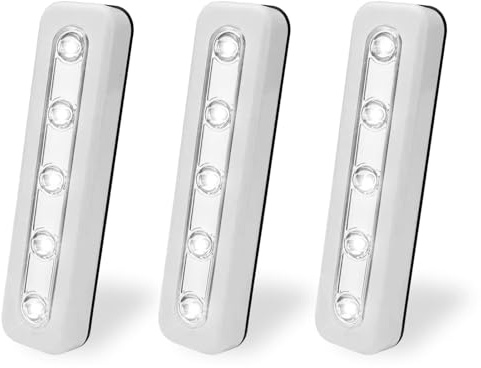 LANAFAY 3pcs Touch-Activated Led Light, Cabinet Night Light Stick-on Super Bright, 5-Led Battery-0perated Tap Light, Wireless Lights for Under Cupboard, Wardrobe, Stairs, Closet, Kitchen, Hallway