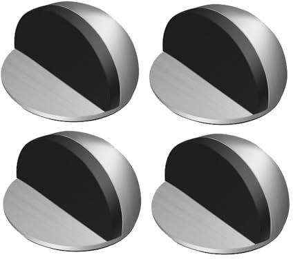 4 Pcs Self Adhesive Door Stops, Floor Door Stoppers Floor Mounted, Stainless Steel Rubber Buffer Door Stopper Wall Protectors, Oval Half Moon Polished Doorstop for Home Office Protect Walls Doors