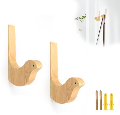 SHENGYIG 2 Stück Kleiderhaken Holz, Vogelform Wandhaken Holz, Retro Haken Garderobe mit Schrauben und Expansionsrohr, Garderobenhaken für Eingang, Wohnzimmer, Schlafzimmer, Wand