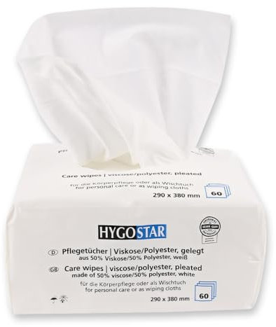 600 Stück Hygostar Pflegetücher | Viskose/Polyester, gelegt, weiß, L: 29cm, B: 38cm, Karton, Pflegetücher, Reinigungstücher, Hautpflegetücher, Einwegtücher, Hautreinigung