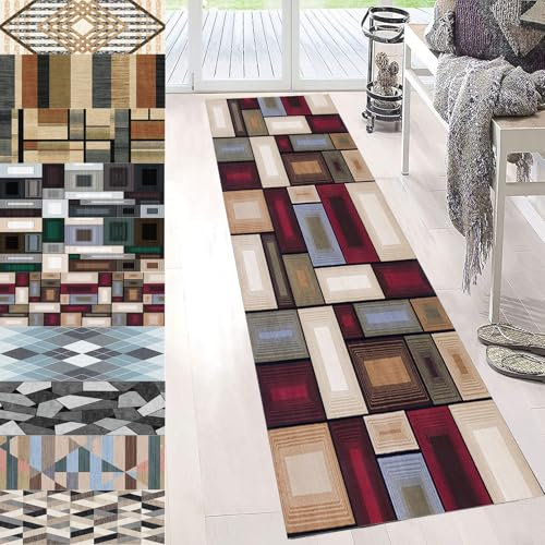 GUOJUN Küchenteppich Waschbar rutschfest 90 x 170 cm Rutschhemmender Gelrücken Schmutzfangteppich Nach Maß Weich Schmutzabweisend, Kurzflor für Schlafzimmer Wohnzimmer, E