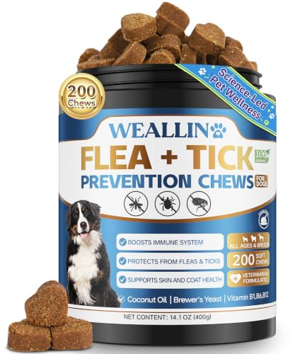WEALLIN Dog Flea Chews, Flea and Tick Support, 200 Soft Chews